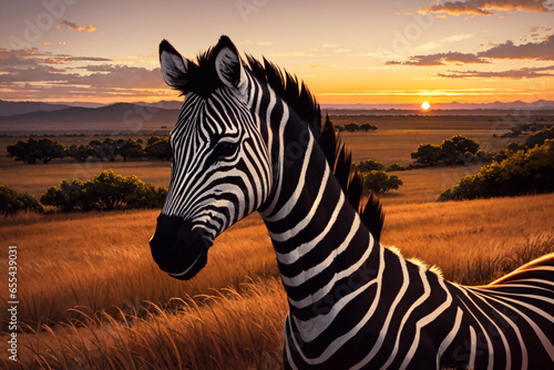 zebra in sunset