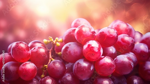 Blurred out red grapes abstract background with lots of bokeh and a bright spotlight and a subtle vignette border