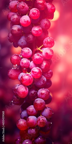 Blurred out red grapes abstract background with lots of bokeh and a bright spotlight and a subtle vignette border