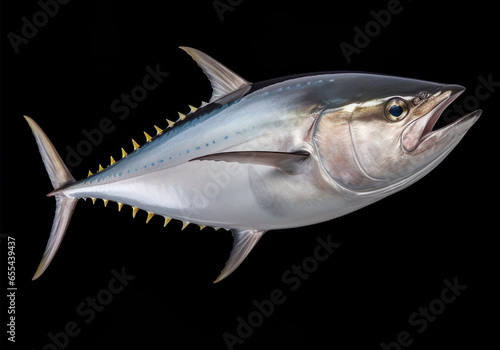 Albacore tuna fish isolated on black background. Concept generated AI image illustration. Symbol of ocean huge animals photo