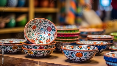 Tradition ceramic bowls and plates in display