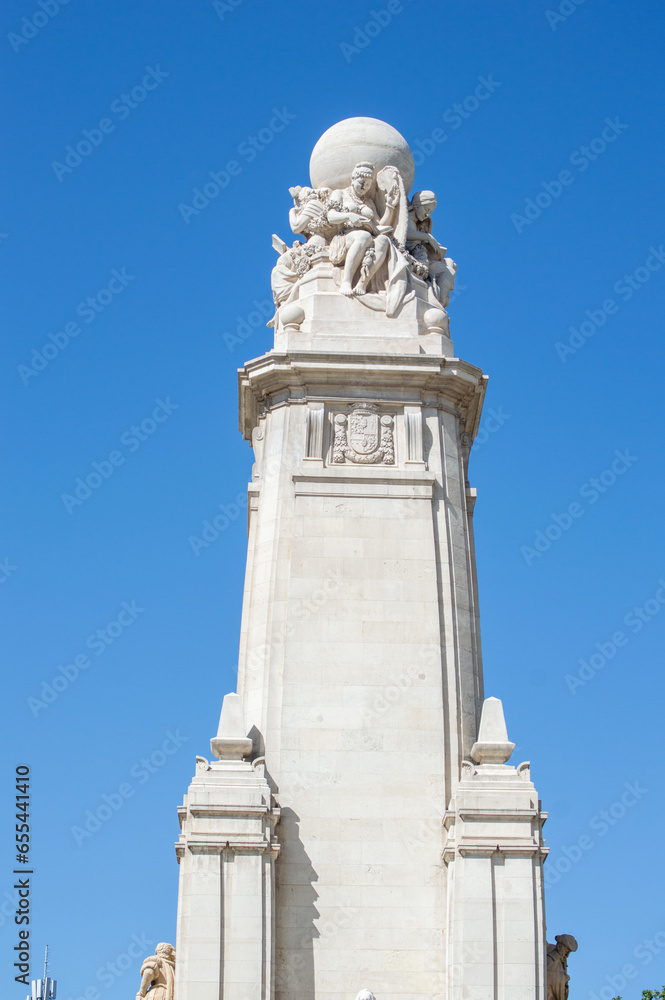 North-eastern side of the Cervantes monument on the Square of Spain in Madrid, Spain