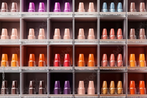 Different nail polishes in the cosmetic store photo