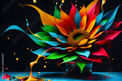 Color explosion. Abstrakcyjny kolorowy kwiat. Generative AI © Iwona