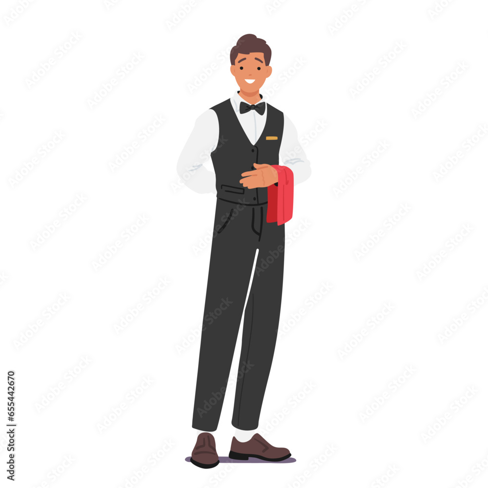 Restaurant Waiter Male Character. Hospitable And Attentive Individual Who Provides Exceptional Service To Customers Restaurant Waiter Male Character. Hospitable And Attentive Individual Who Provides Exceptional Service To Customers