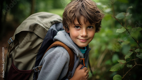 an inquisitive little boy with a backpack and notebook explores a nature trail, his keen observations and discoveries turning the world into a fascinating classroom