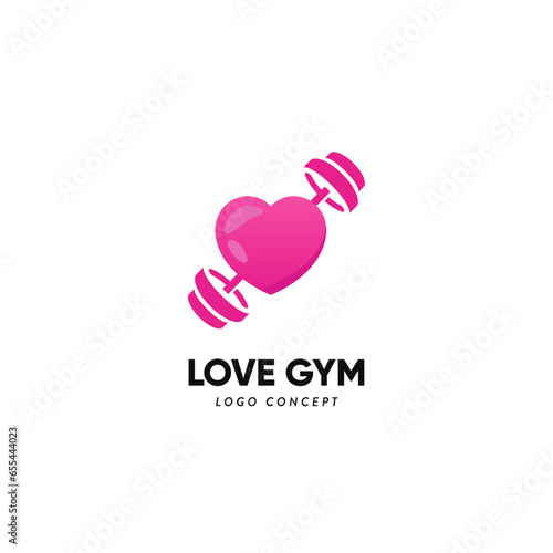 Concept combines a heart with a barbell using a simple and clean style, Love fitness Logo Symbol Design Template Flat Style Vector