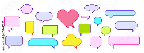 Vibrant Pixel Speech Bubble Set Featuring An Array Of Colorful, Retro-inspired Think Or Speak Clouds Vector Illustration