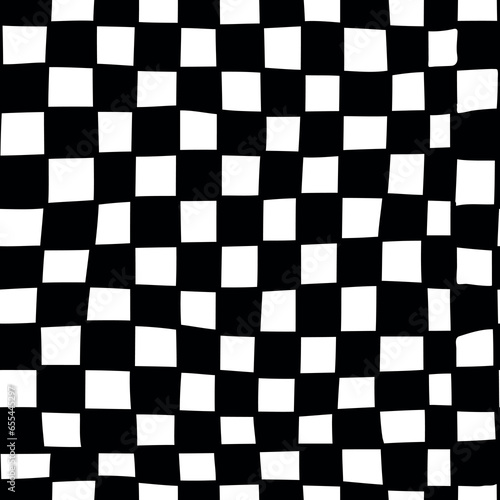 Seamless Patterns. Vector Ink Texture. Black And White Checkered Pattern.  Zentangle. Black and white doodle. © ImHope