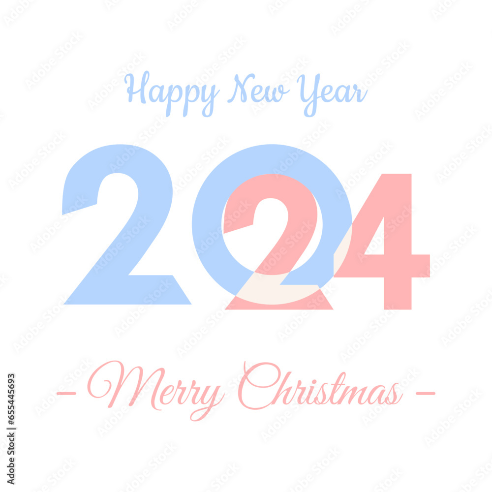 New year 2024 poster. Creative colorful number 2024. Happy New Year greetings card. Colorful design. Minimalistic design background. Vector template