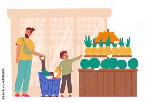 In The Bustling Supermarket, A Hysterical Child Passionately Demanded To Buy A Pineapple, Cartoon Vector Illustration