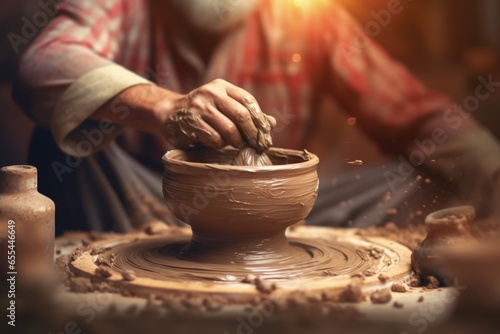 Close-Up of Potter Shaping Clay on Wheel