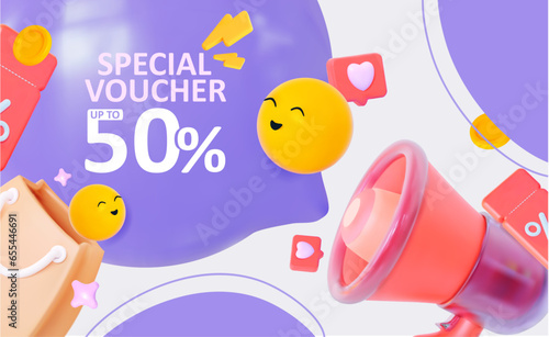 Sale banner. Template Special voucher for social media. Announcement of a sale at favorable prices. Template discounts for purchases on social networks.