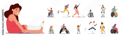 Character With Disabilities, Men And Women With Physical, Sensory, Cognitive, Or Emotional Impairments, Vector