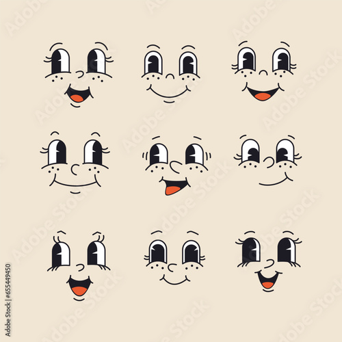 Retro cartoon and comics characters faces. Traditional emotions vector elements. Vintage characters creator for trending illustration.
