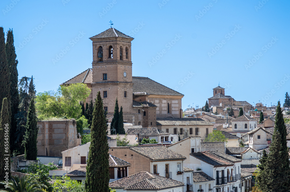 Panoramic view of city center in Granada, Spain