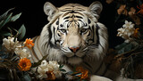 Bengal tiger, striped beauty, staring, fierce, in tropical rainforest generated by AI