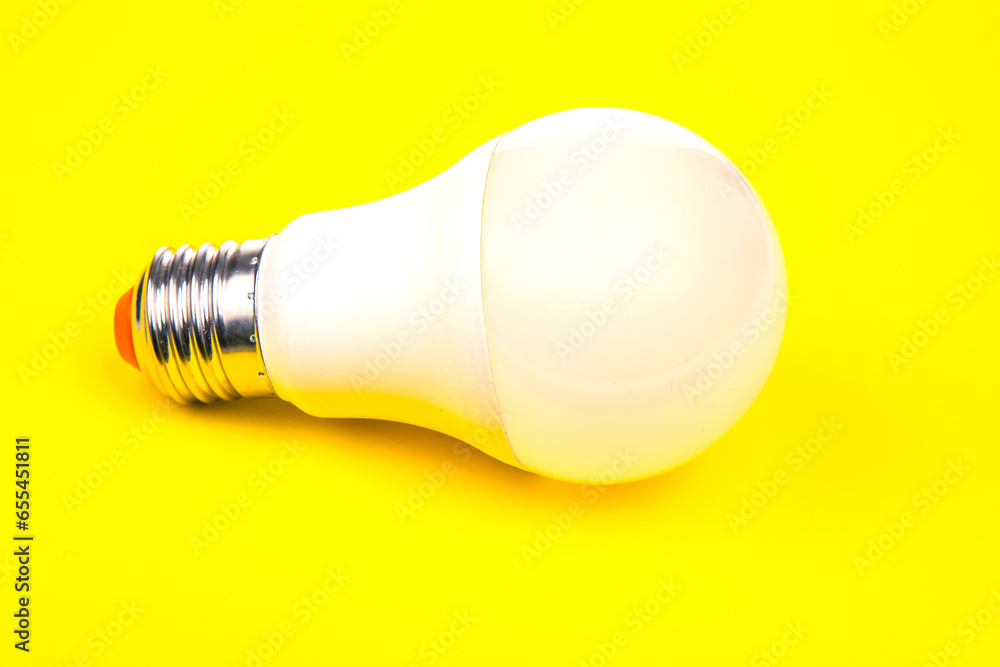 white led lamp on yellow background white led lamp on yellow background
