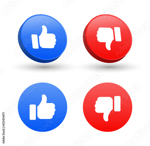 3d Like icon button. Thumb up and thumb down icon sign. flat style. Social media notification icons. Vector illustration