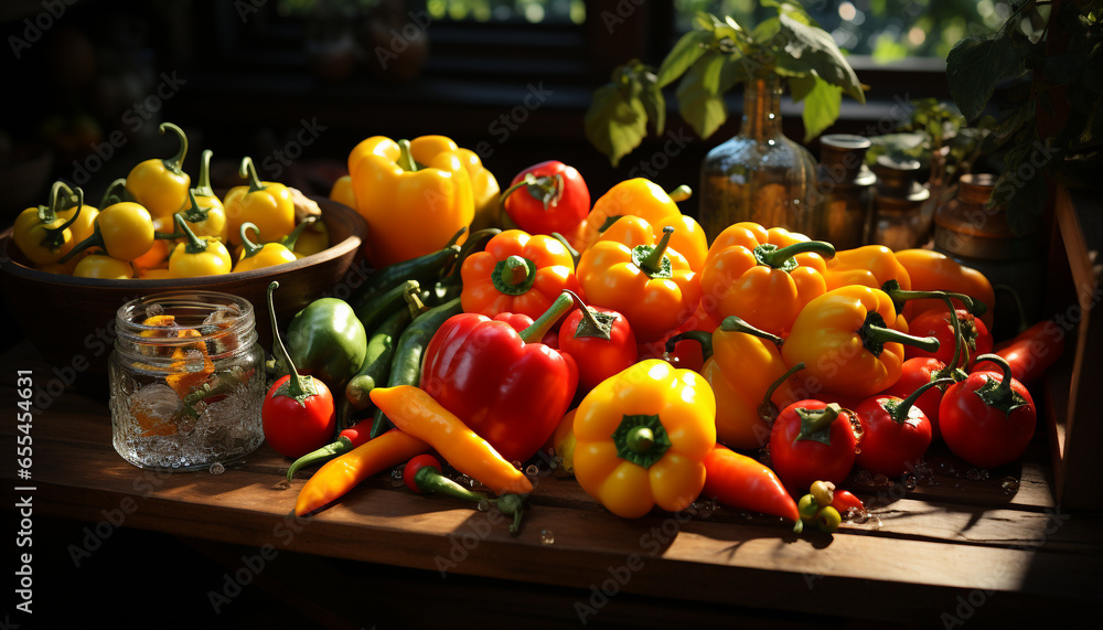 Freshness of nature bounty  healthy, organic vegetables on wooden table generated by AI