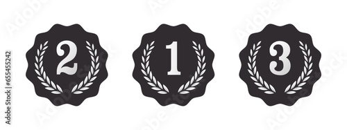 Set of medals for first second and third place. 1st 2nd 3rd black medal icons Vector illustration