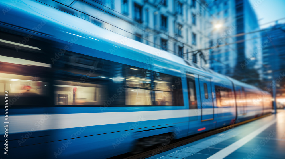 High speed passenger train in motion - long exposure - Generative AI High speed passenger train in motion - long exposure - Generative AI