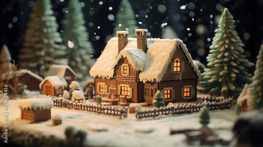 Rustic Winter Scene: Snowy Gingerbread House Rustic Winter Scene: Snowy Gingerbread House