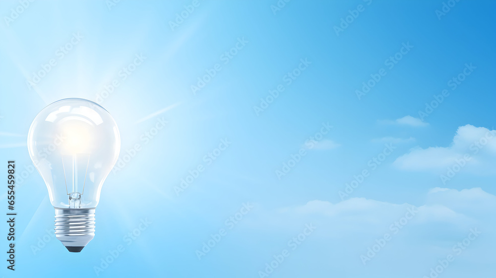 Light bulb on blue sky background, background with a clear blue sky and a lightbulb, symbolizing energy efficiency