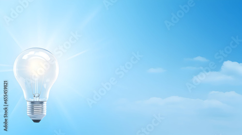 Light bulb on blue sky background, background with a clear blue sky and a lightbulb, symbolizing energy efficiency