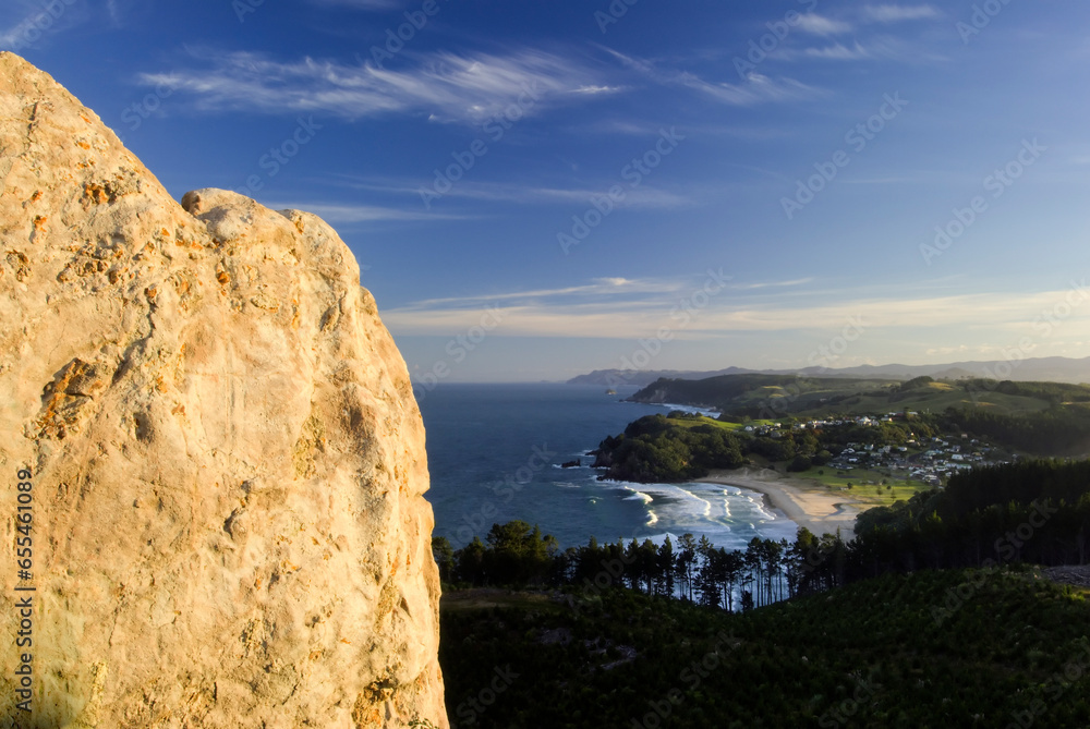 View over looking Onemana Beach, Coromandel Peninsular, North Island, New Zealand