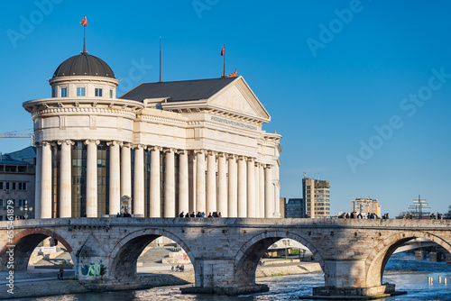 Skopje stone bridge in the city center view, North Macedonia