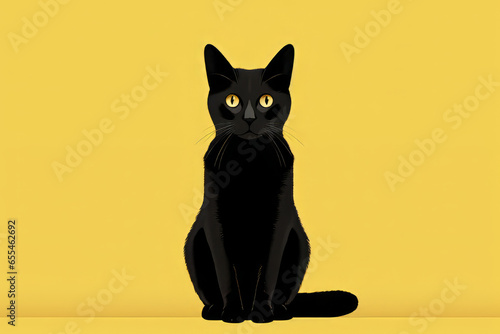 A solitary black cat on a yellow background © Castle Studio