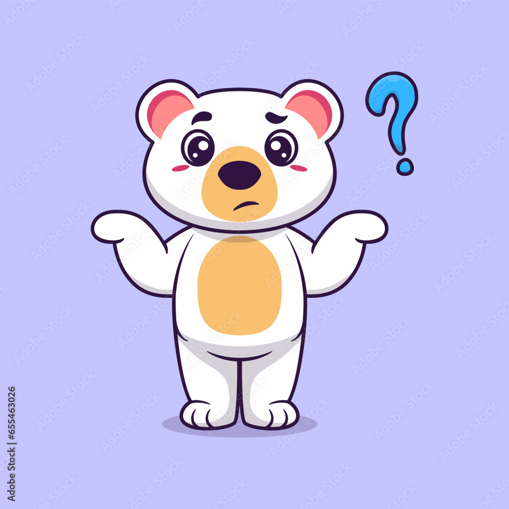 Obraz premium Cute white bear confused cartoon vector icon illustration