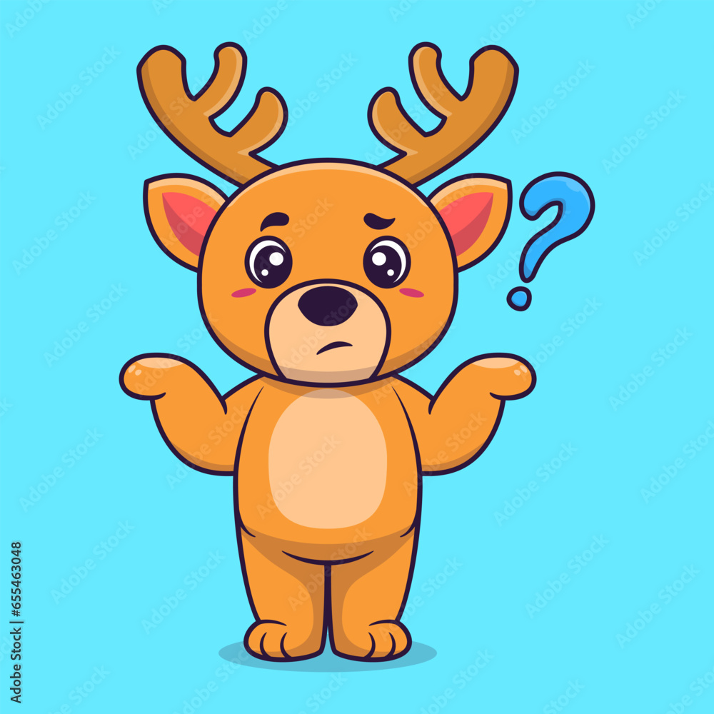 Obraz premium Cute deer confused cartoon vector icon illustration