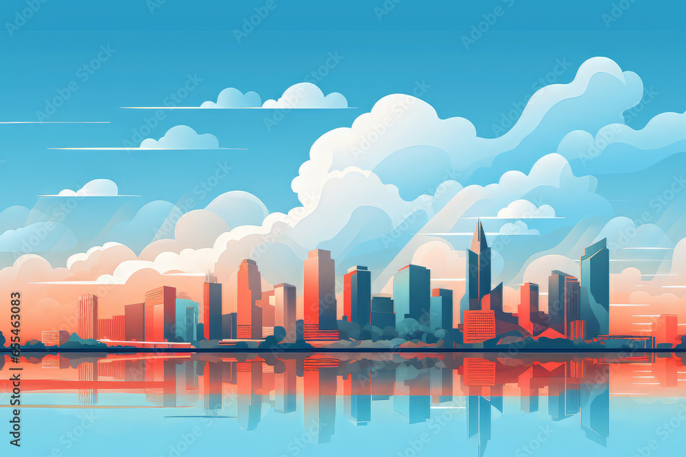 city skyline with bright clouds