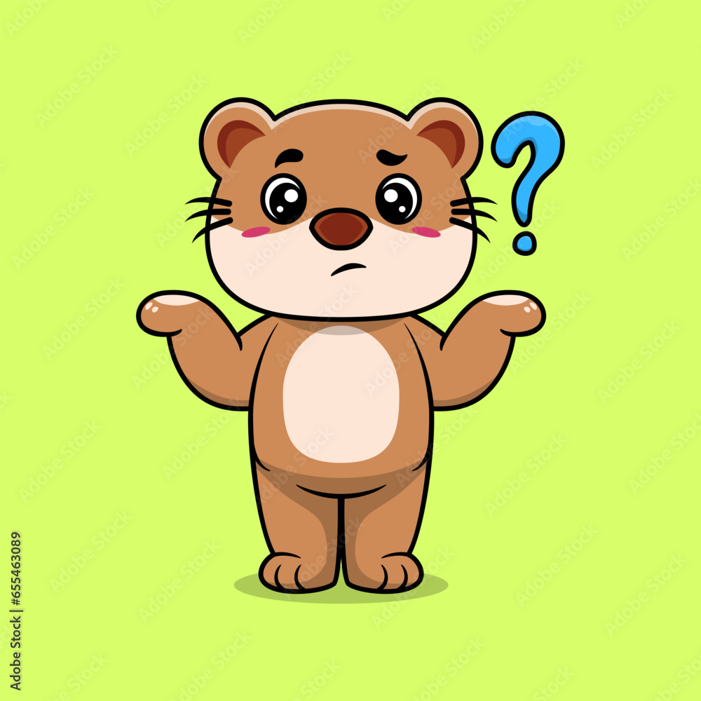 Obraz premium Cute otter confused cartoon vector icon illustration