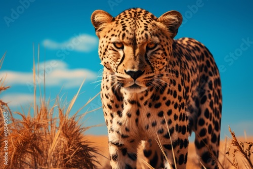 Cheetah walk in the desert landscape