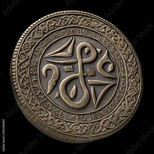A viking age coin with runes around the border 