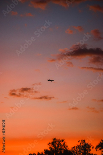 sunset with airplane landing © Julio
