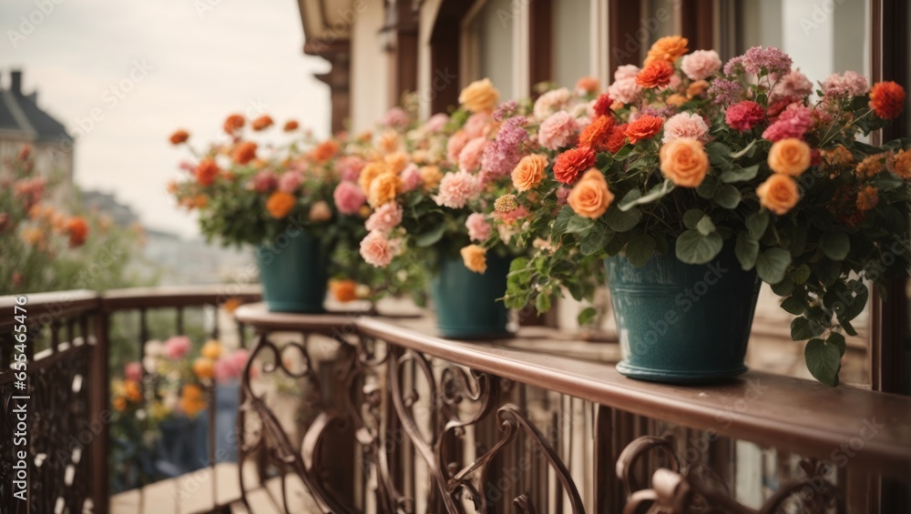 Balcony decorated with beautiful flowers