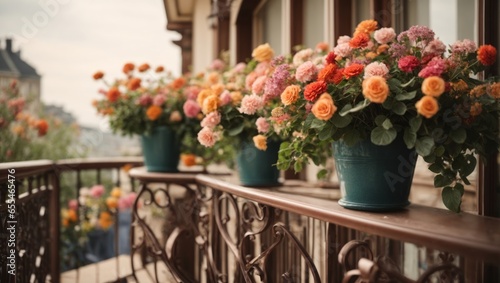 Balcony decorated with beautiful flowers © hassani