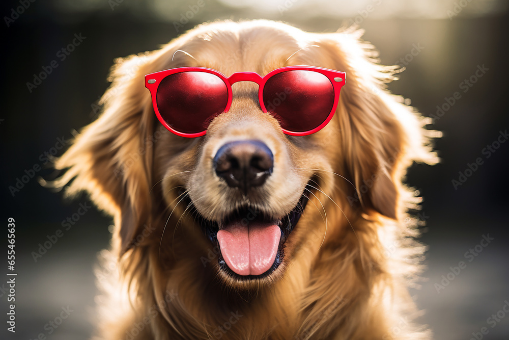 Happy retriever dog wearing sunglasses. Generative AI. 