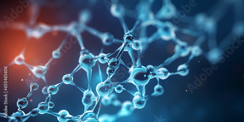 molecule structure. scientific medical background with atoms and molecules. scientific background for your banner, flyer, template, text. molecule consists of atoms chemical element, generative AI
 photo