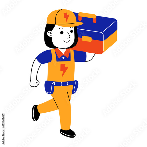young woman electrician vector illustration
