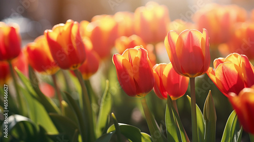 A Garden Adorned with Red and Yellow Tulips  Painting Nature s Canvas with the Elegance of Springtime Splendor.