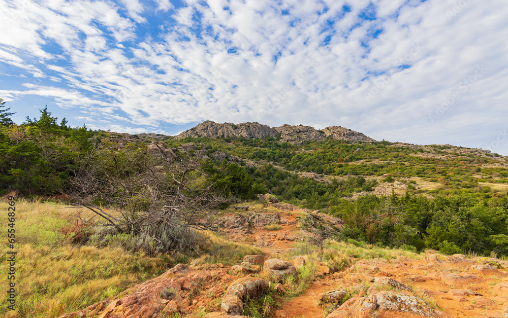 Daytime landscape of the Wichita Mountains National Wildlife Refuge
