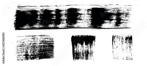 Rough grunge paintbrush strokes and smears with roller swoosh. Black elements emphasize the rugged texture. Flat vector illustration isolated on white background.