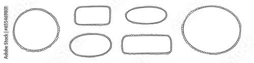 Hand drawn scallop edge frame circles and rectangles. labels, ribbons, or paper crafts. Flat vector illustration isolated on white background.