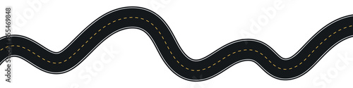 Winding highway road from top view. Flat vector illustration isolated on white background.