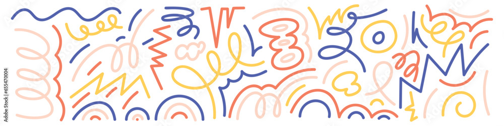 Squiggle pattern memphis. Abstract line and shapes. Fun and colorful children's party pattern. Isolated vector illustrations on white background. Squiggle pattern memphis. Abstract line and shapes. Fun and colorful children's party pattern. Isolated vector illustrations on white background.